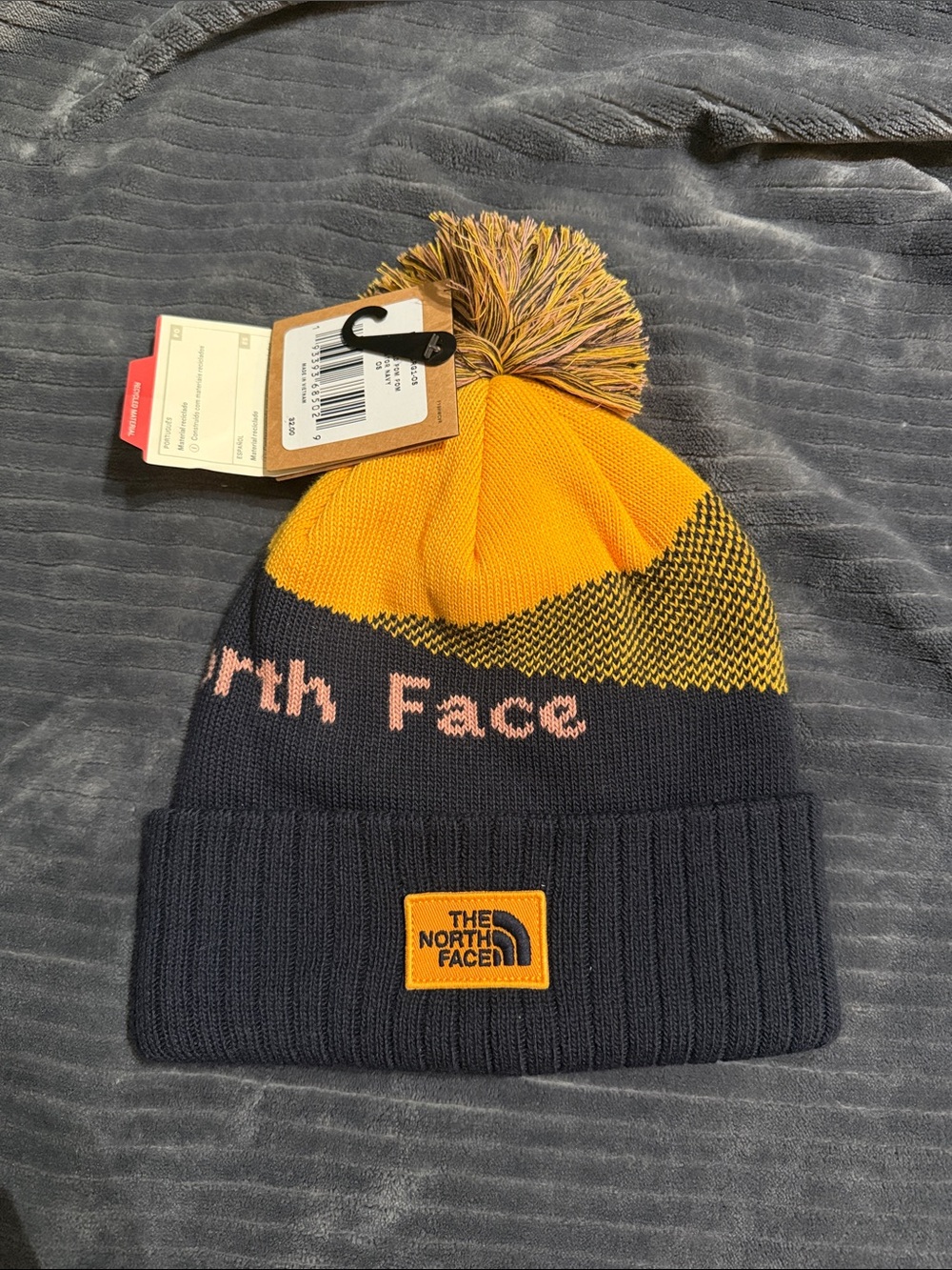 The North Face Pom Beanie - Navy, Yellow & Pink
